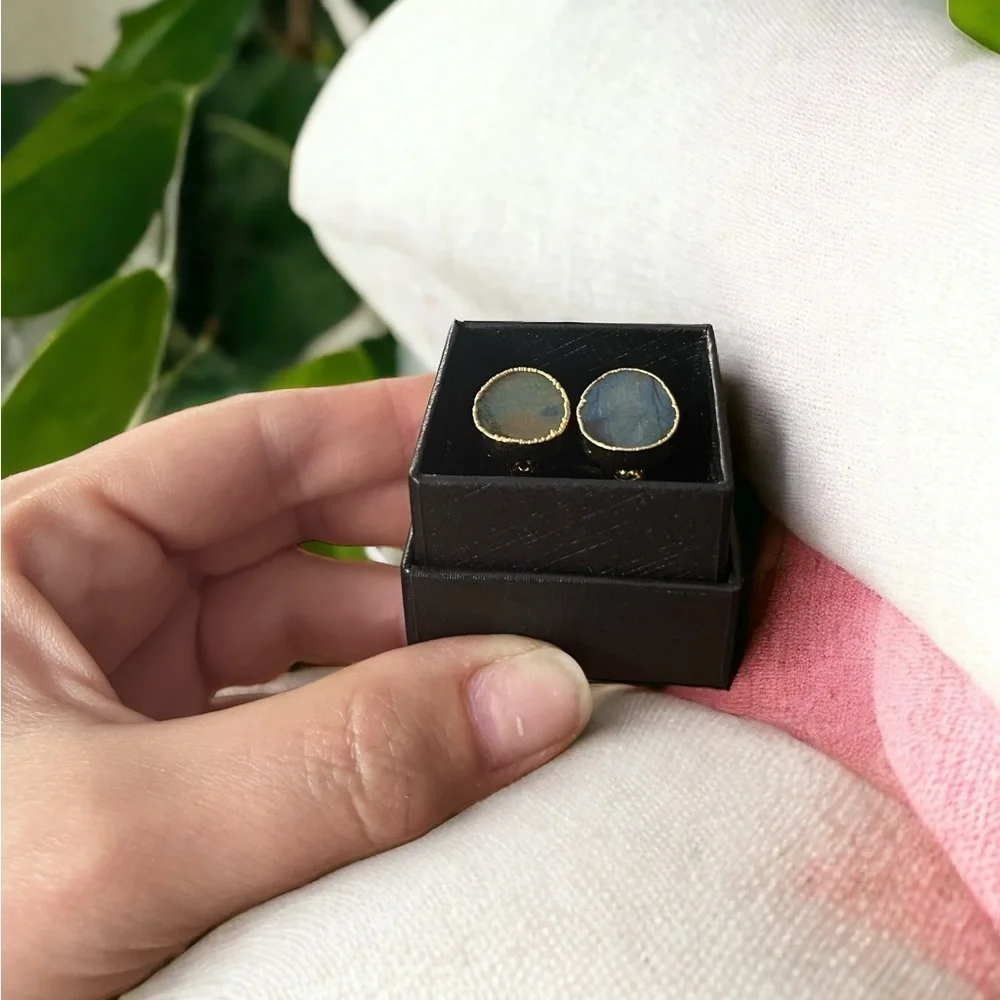 Labradorite Gemstone Gold Cufflinks